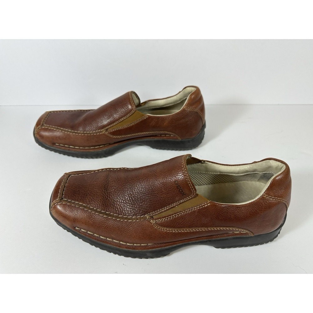 Geox Respira Mens 10.5/44 Cognac Brown Leather Loafers Driving Shoes Slip-On